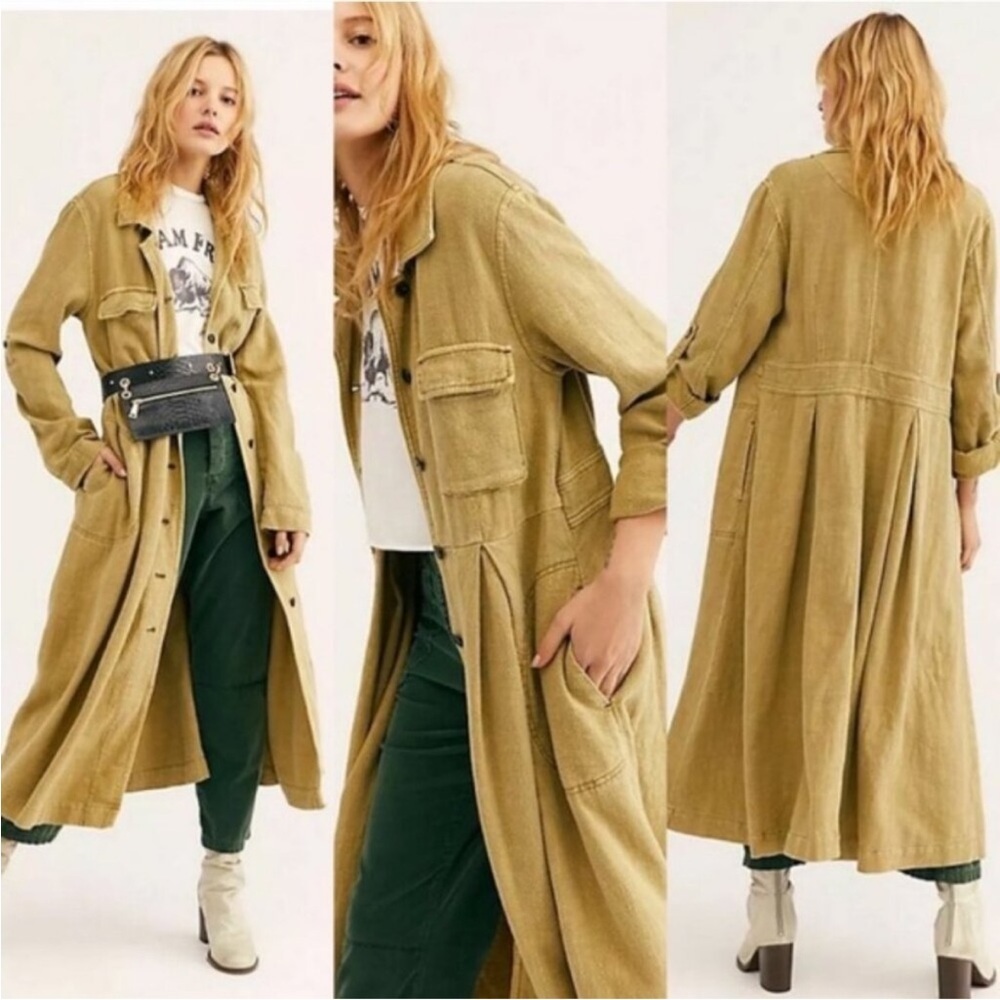 Free People Rainz Duster Marsh Trench Coat Green Small Size XS NWT